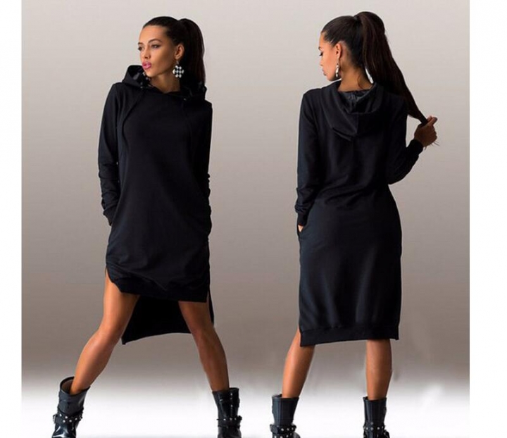 Women Long Sleeve Autumn Winter Ladies Hoodie Dress Casual Hooded Pockets Sportwear Female Fashion