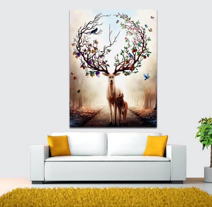 Nordic Style Silhouette of Deer Poster Paintings Wall Decoration Scenery Posters  Prints Wall Art