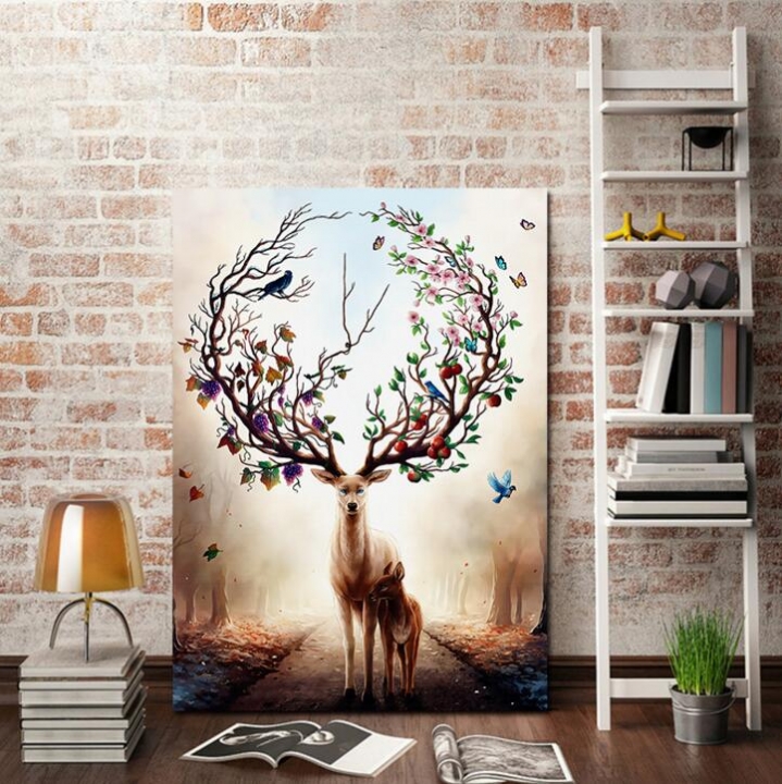 Nordic Style Silhouette of Deer Poster Paintings Wall Decoration Scenery Posters  Prints Wall Art