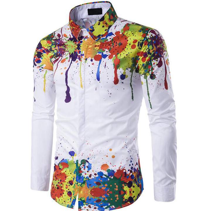 2019 Men Fashion Casual Long Sleeved Printed shirt Slim Fit Male Men Clothing Soft Comfortable