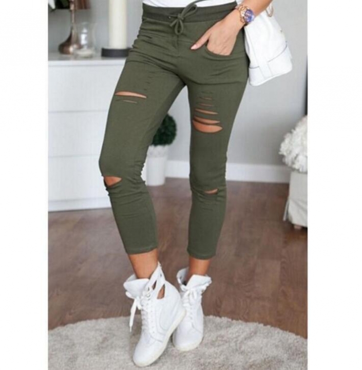 Skinny Jeans Women Denim Pants Holes Destroyed Knee Pencil Pants Casual Trousers  Stretch Ripped