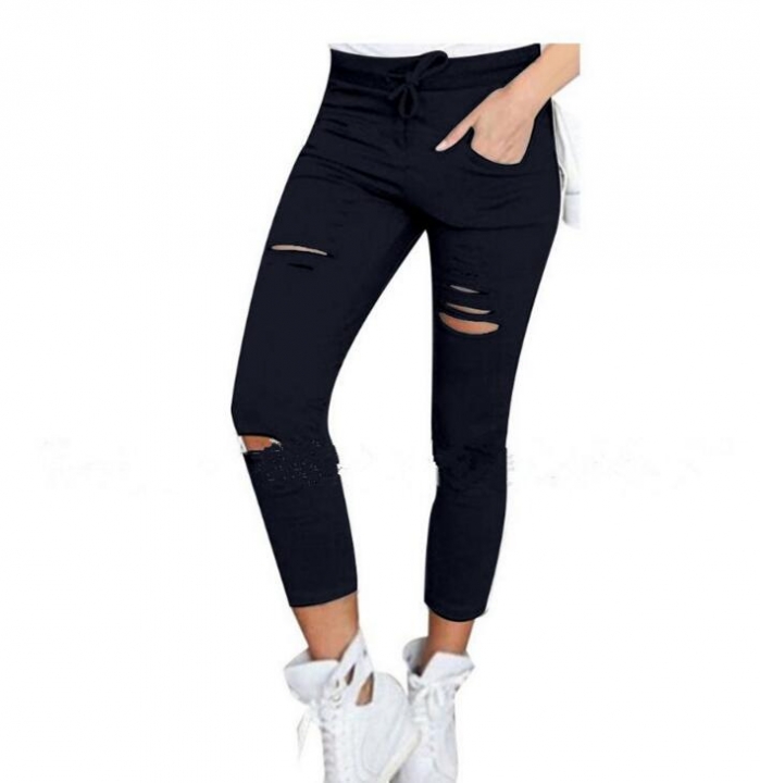 Skinny Jeans Women Denim Pants Holes Destroyed Knee Pencil Pants Casual Trousers  Stretch Ripped