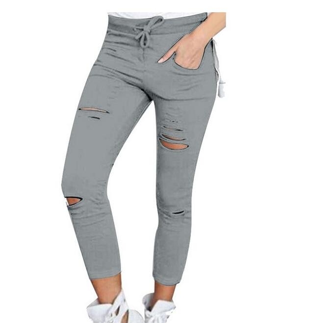 Skinny Jeans Women Denim Pants Holes Destroyed Knee Pencil Pants Casual Trousers  Stretch Ripped
