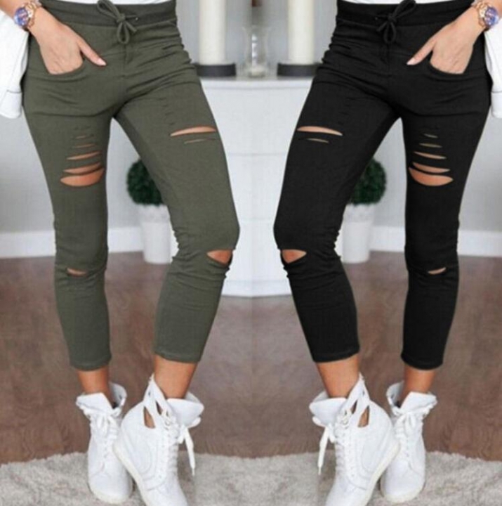 Skinny Jeans Women Denim Pants Holes Destroyed Knee Pencil Pants Casual Trousers  Stretch Ripped