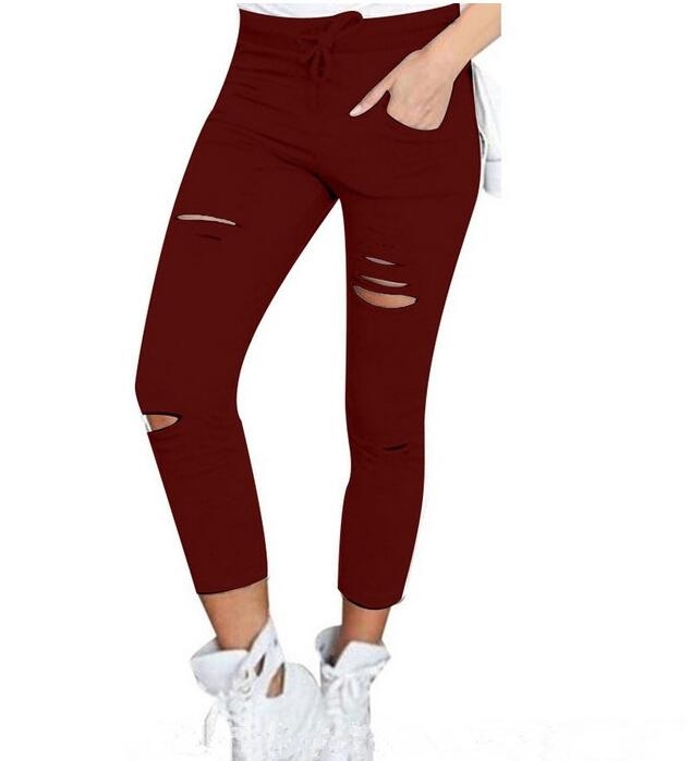 Skinny Jeans Women Denim Pants Holes Destroyed Knee Pencil Pants Casual Trousers  Stretch Ripped