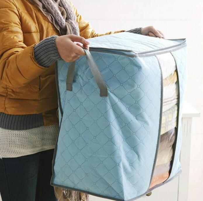 Qualify Storage Bag Portable Organizer Non Woven Underbed Pouch Box Bamboo Clothing Storaging Bag