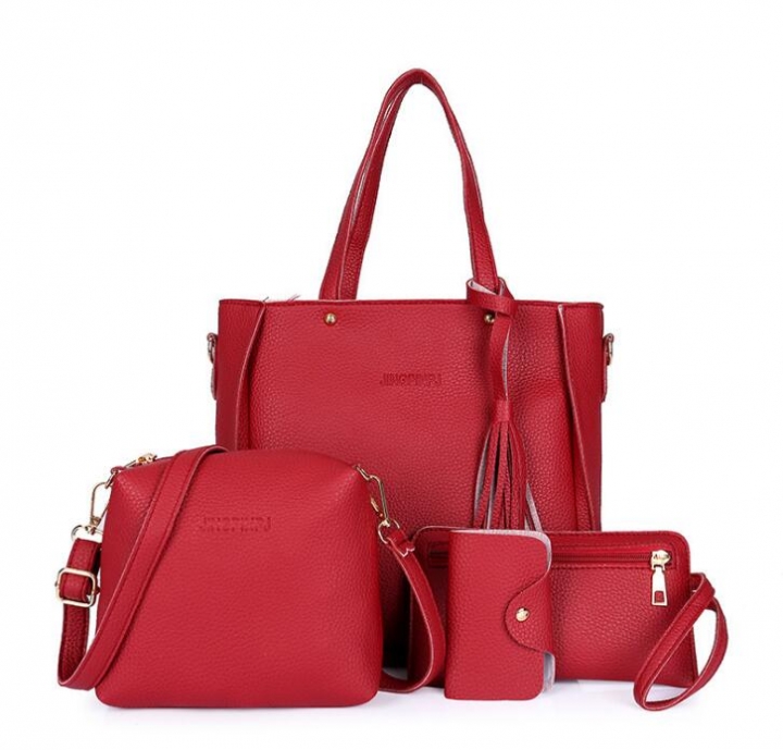Women Bag 4 Set Top-Handle Big Capacity Female Tassel Handbag Purse Ladies PU Leather Crossbody Bag