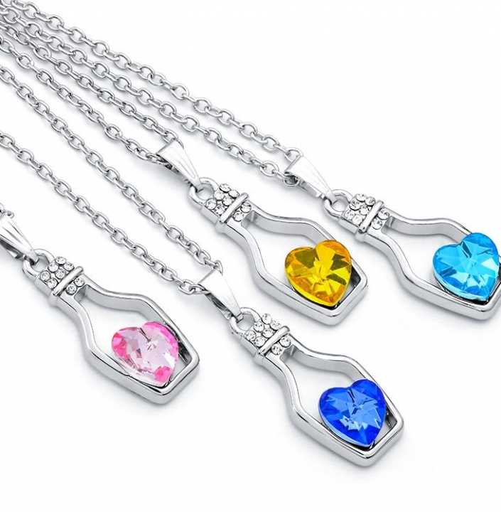 Hot Fashion Punk Collares Wish Bottle Crystal Heart Pendant Necklace Chain Jewelry Statement collier