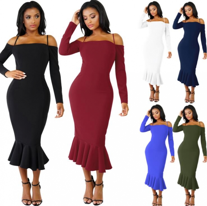 2019 Women Autumn Sexy Casual dress Fashion elegent Flounce Dress Vestidos Long Sleeve  slip dress
