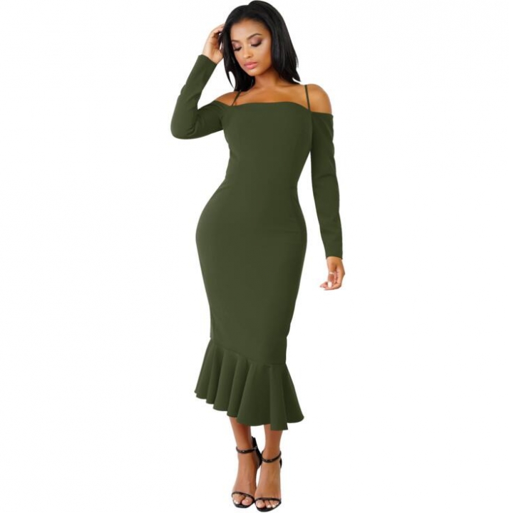 2019 Women Autumn Sexy Casual dress Fashion elegent Flounce Dress Vestidos Long Sleeve  slip dress