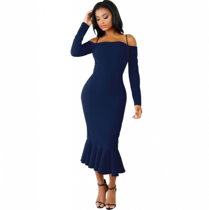 2019 Women Autumn Sexy Casual dress Fashion elegent Flounce Dress Vestidos Long Sleeve  slip dress