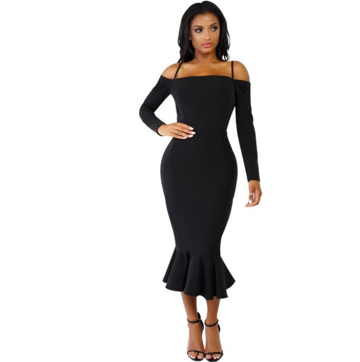 2019 Women Autumn Sexy Casual dress Fashion elegent Flounce Dress Vestidos Long Sleeve  slip dress
