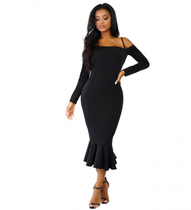 2019 Women Autumn Sexy Casual dress Fashion elegent Flounce Dress Vestidos Long Sleeve  slip dress