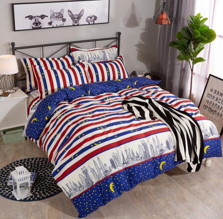 Fine Atistic Pattern Consise Cover Bed Sheet Pillow Case Bedding Set for Bedroom Dormitory Atistic
