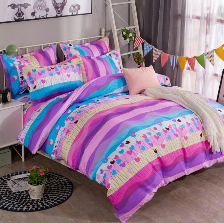 Fine Atistic Pattern Consise Cover Bed Sheet Pillow Case Bedding Set for Bedroom Dormitory Atistic