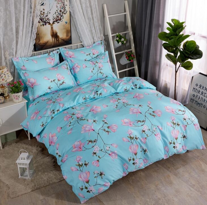 Fine Atistic Pattern Consise Cover Bed Sheet Pillow Case Bedding Set for Bedroom Dormitory Atistic