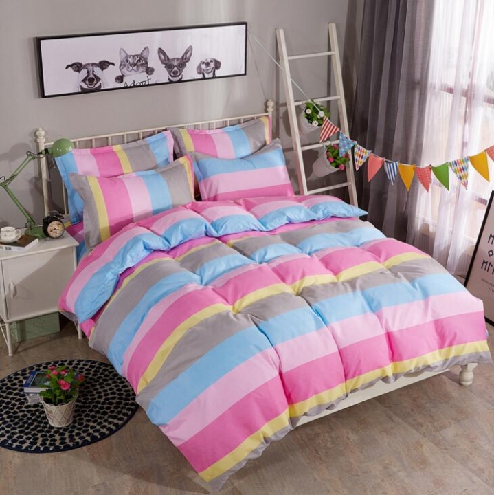 Fine Atistic Pattern Consise Cover Bed Sheet Pillow Case Bedding Set for Bedroom Dormitory Atistic