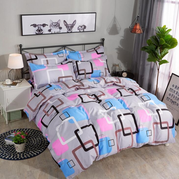 Fine Atistic Pattern Consise Cover Bed Sheet Pillow Case Bedding Set for Bedroom Dormitory Atistic