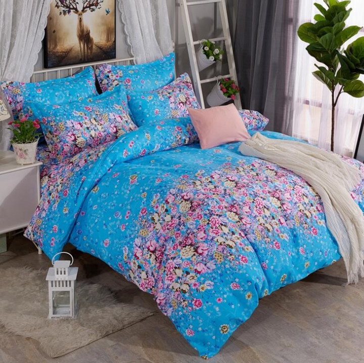 Fine Atistic Pattern Consise Cover Bed Sheet Pillow Case Bedding Set for Bedroom Dormitory Atistic