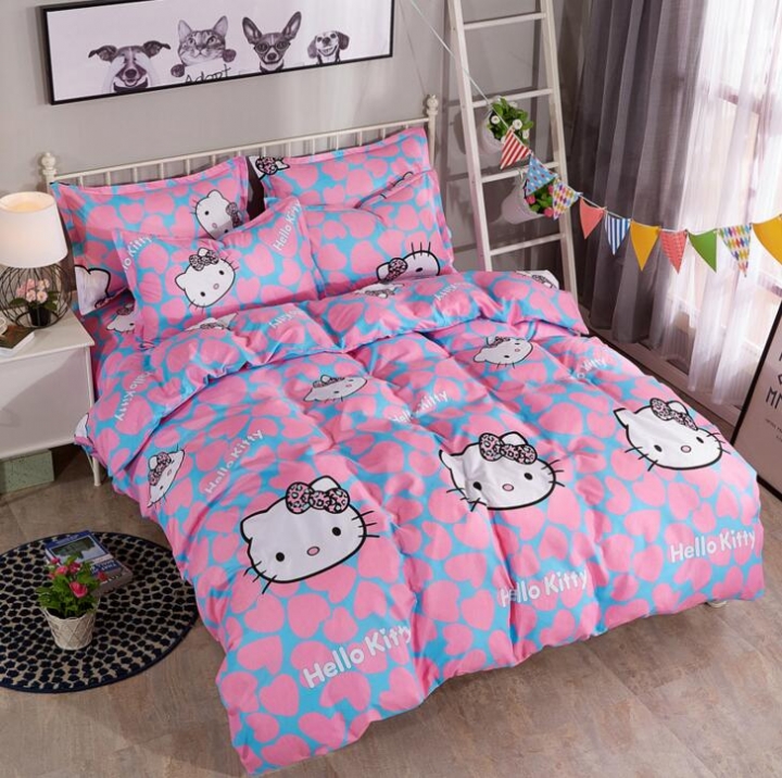 Fine Atistic Pattern Consise Cover Bed Sheet Pillow Case Bedding Set for Bedroom Dormitory Atistic