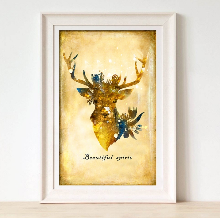 Nordic Style Silhouette of Deer Poster Paintings Wall Decoration Scenery Posters  Prints Wall Art