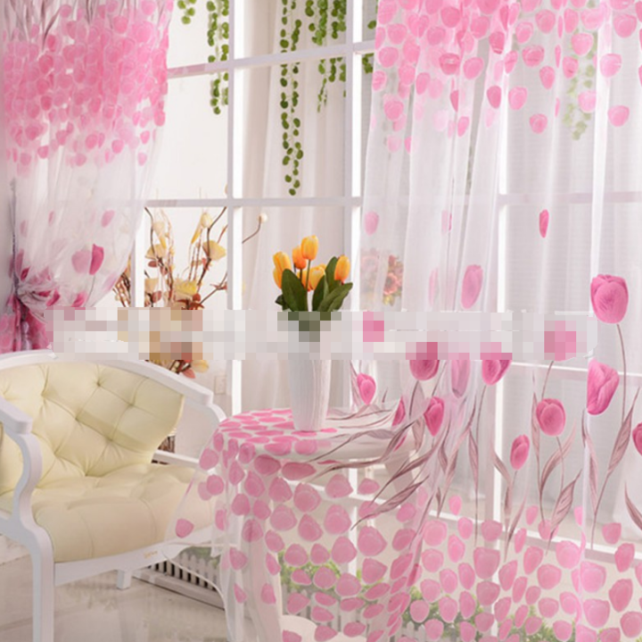 Cute Willow leaf /tulip Tulle Curtains Blinds Voile Pastoral Style Willow Floral Decorative cortinas
