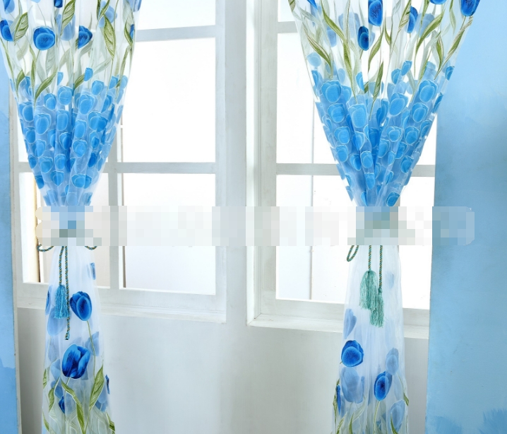 Cute Willow leaf /tulip Tulle Curtains Blinds Voile Pastoral Style Willow Floral Decorative cortinas