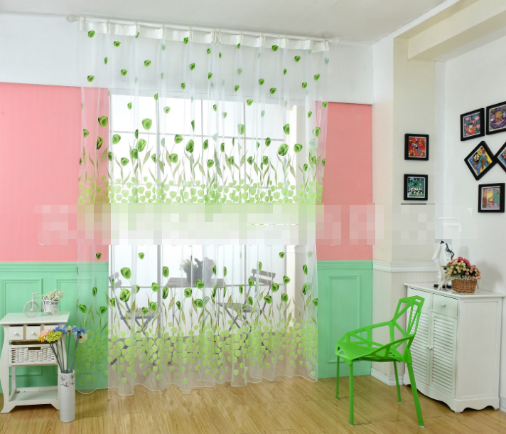 Cute Willow leaf /tulip Tulle Curtains Blinds Voile Pastoral Style Willow Floral Decorative cortinas