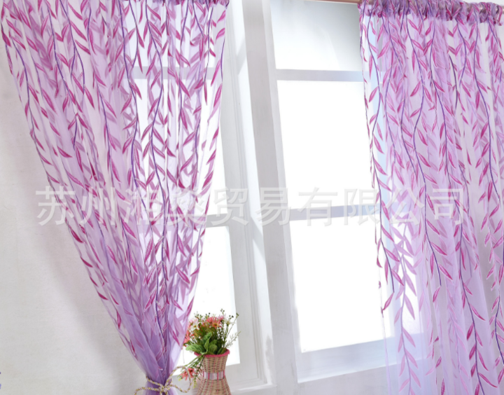 Cute Willow leaf /tulip Tulle Curtains Blinds Voile Pastoral Style Willow Floral Decorative cortinas