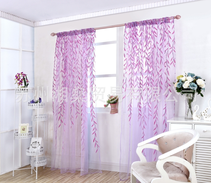 Cute Willow leaf /tulip Tulle Curtains Blinds Voile Pastoral Style Willow Floral Decorative cortinas