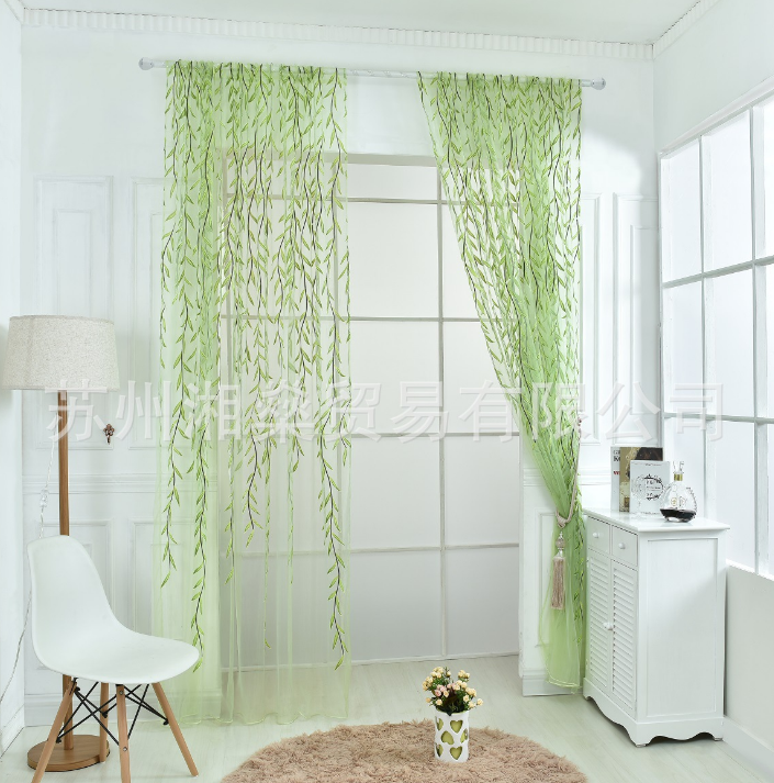 Cute Willow leaf /tulip Tulle Curtains Blinds Voile Pastoral Style Willow Floral Decorative cortinas