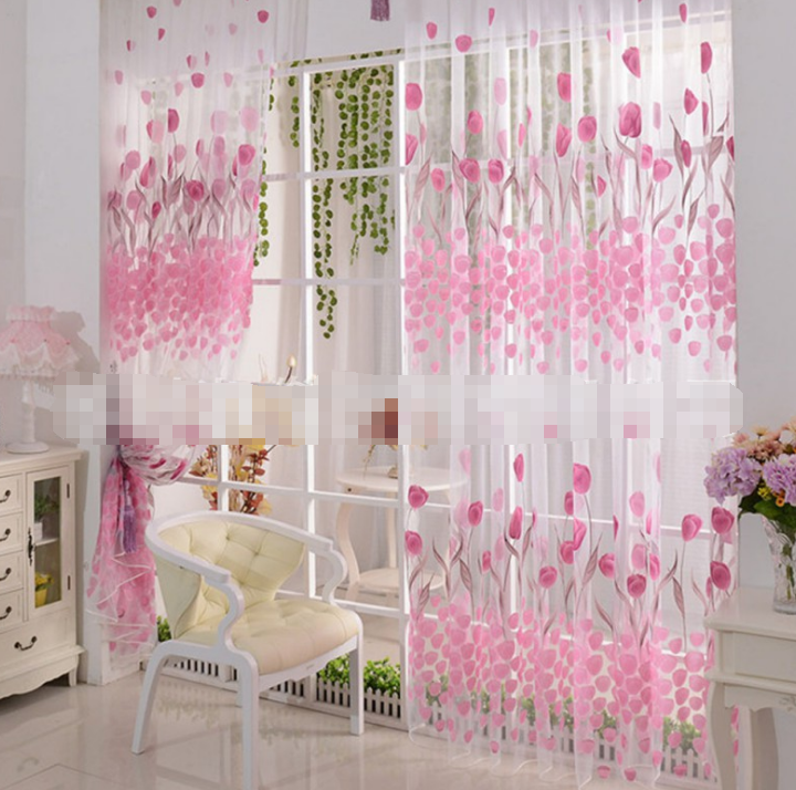 Cute Willow leaf /tulip Tulle Curtains Blinds Voile Pastoral Style Willow Floral Decorative cortinas