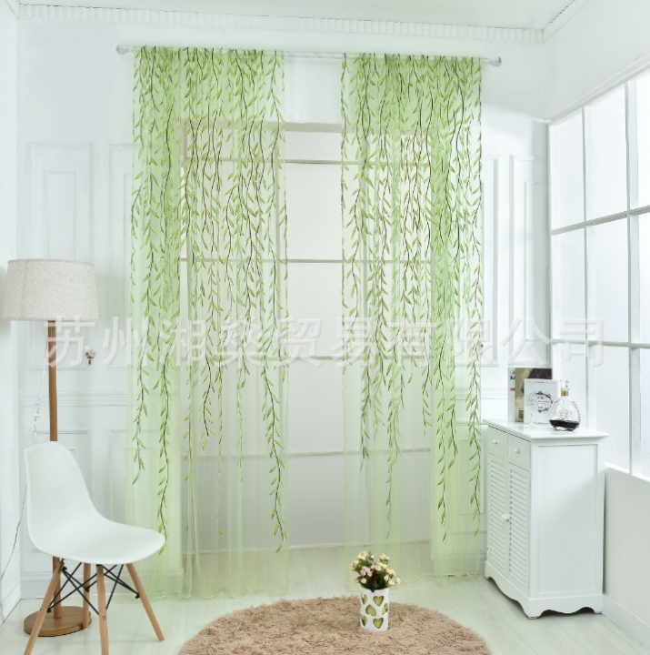 Cute Willow leaf /tulip Tulle Curtains Blinds Voile Pastoral Style Willow Floral Decorative cortinas
