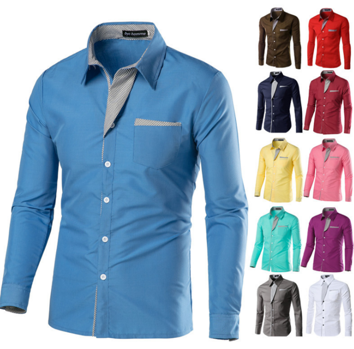 2019 New Fashion Camisa Masculina Long Sleeve Shirt Men Korean Slim Design Formal Casual Male Dress