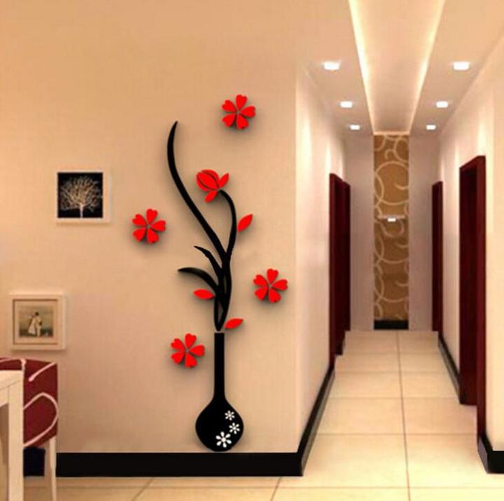 Colorful Flower Vase 3D Acrylic Decoration Wall Sticker DIY Art Wall Poster Home Decor Wallstick