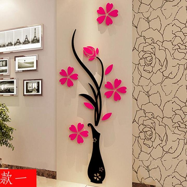 Colorful Flower Vase 3D Acrylic Decoration Wall Sticker DIY Art Wall Poster Home Decor Wallstick
