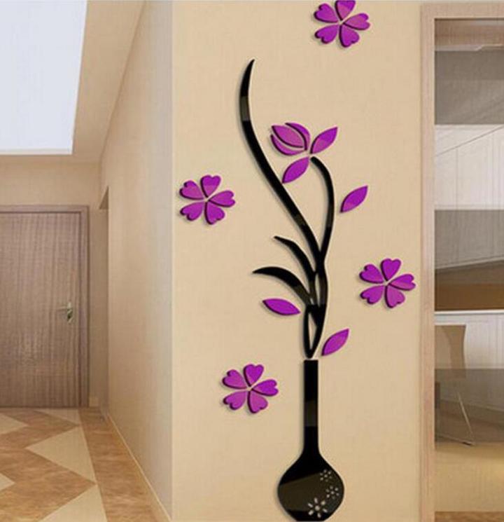 Colorful Flower Vase 3D Acrylic Decoration Wall Sticker DIY Art Wall Poster Home Decor Wallstick