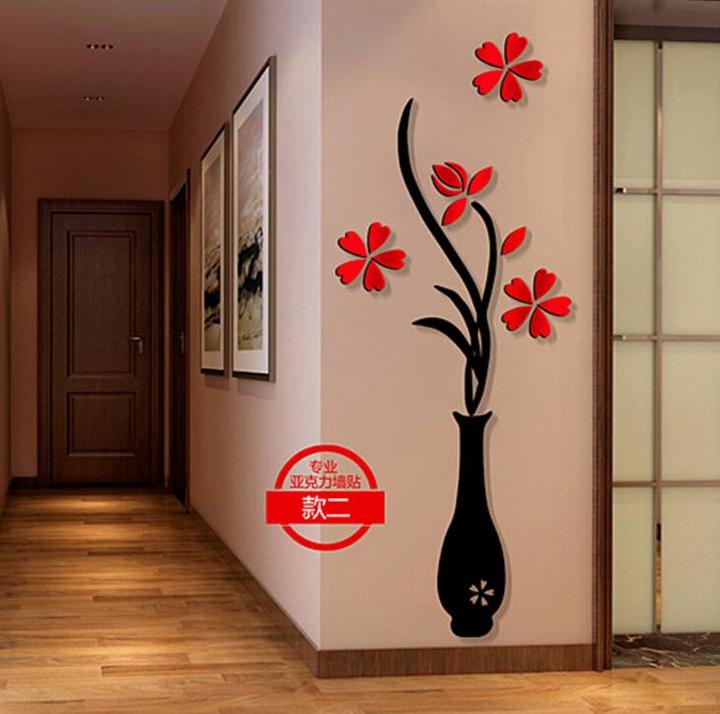 Colorful Flower Vase 3D Acrylic Decoration Wall Sticker DIY Art Wall Poster Home Decor Wallstick