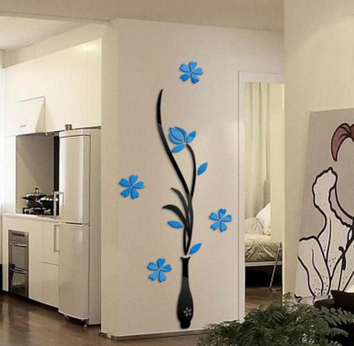 Colorful Flower Vase 3D Acrylic Decoration Wall Sticker DIY Art Wall Poster Home Decor Wallstick