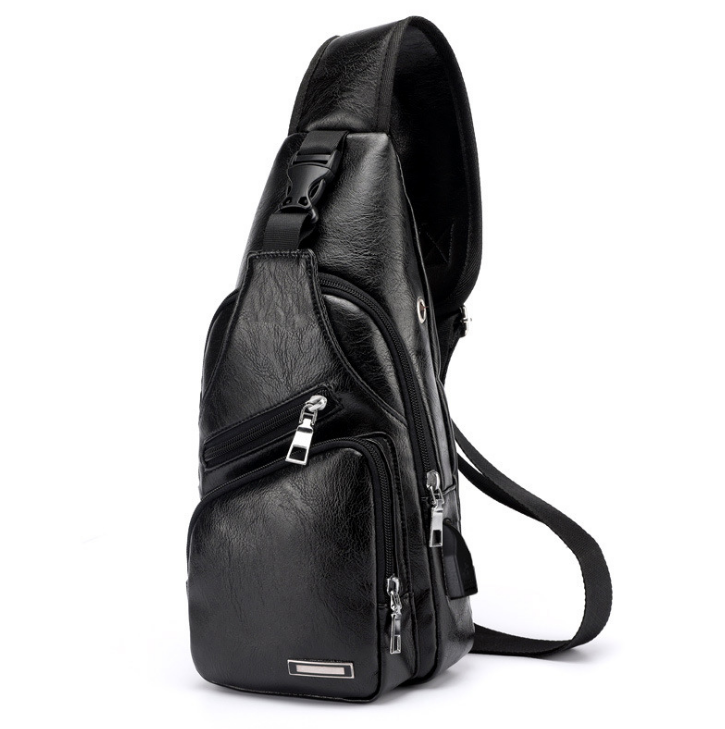 Cross Body Fashion Chest Bag with USB Charging Port Headphone Plug For Mens