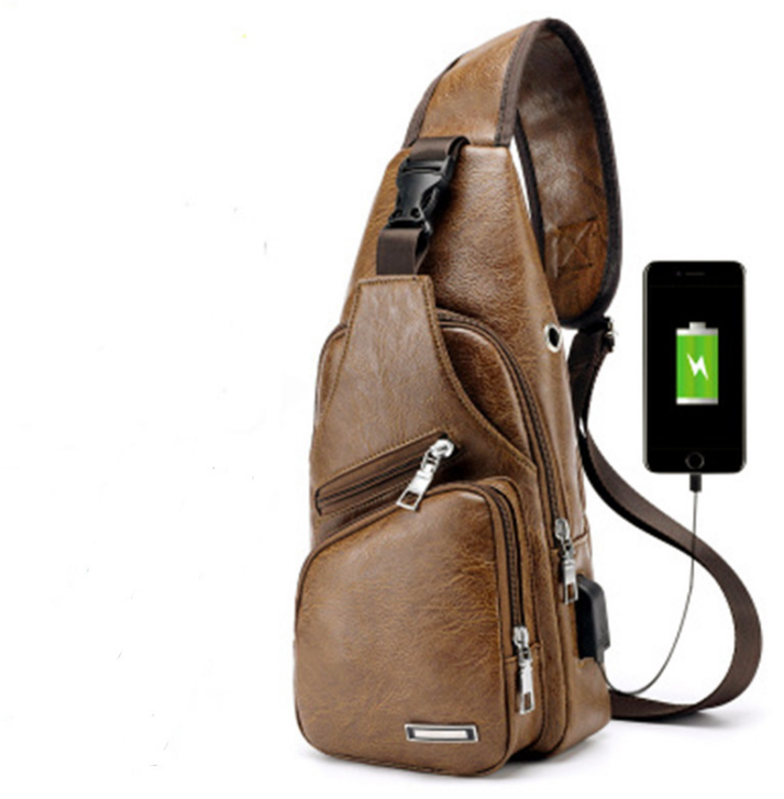 Cross Body Fashion Chest Bag with USB Charging Port Headphone Plug For Mens