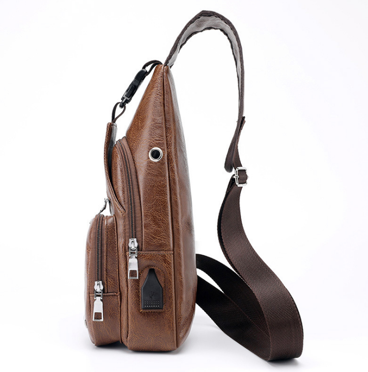 Cross Body Fashion Chest Bag with USB Charging Port Headphone Plug For Mens