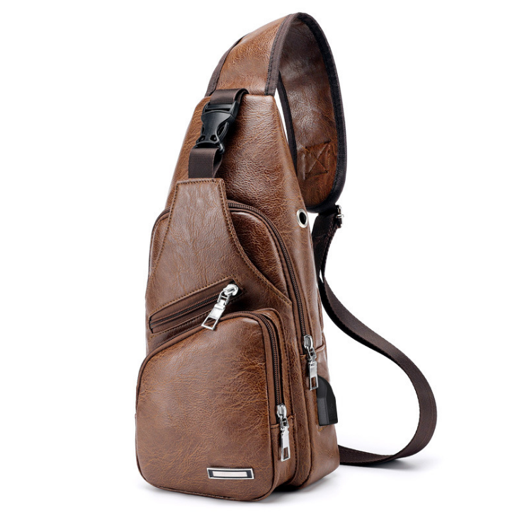 Cross Body Fashion Chest Bag with USB Charging Port Headphone Plug For Mens