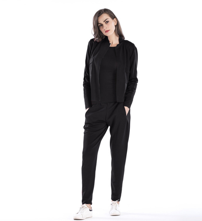 Women Color Block Two Piece Outfit Long Sleeve Jacket Pants Set Tracksuit