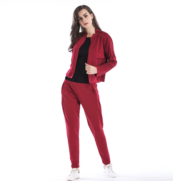 Women Color Block Two Piece Outfit Long Sleeve Jacket Pants Set Tracksuit