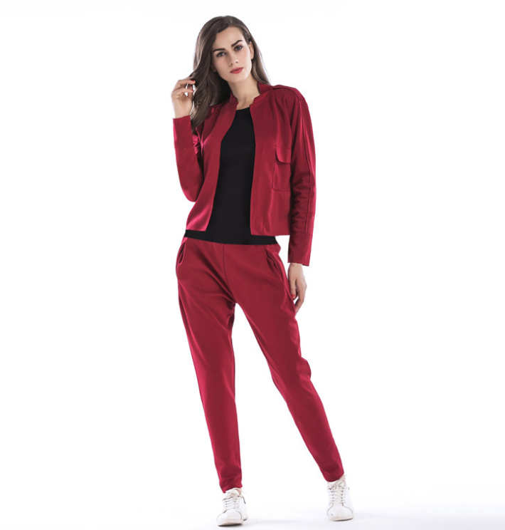 Women Color Block Two Piece Outfit Long Sleeve Jacket Pants Set Tracksuit