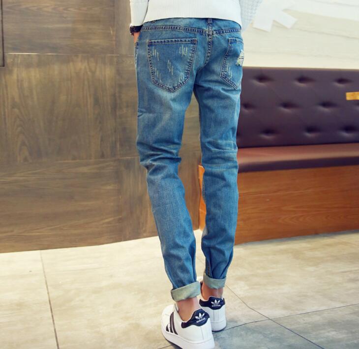 Men Stylish Ripped Jean Pants Biker Skinny Slim Straight Frayed Denim Trousers New Fashion Clothes