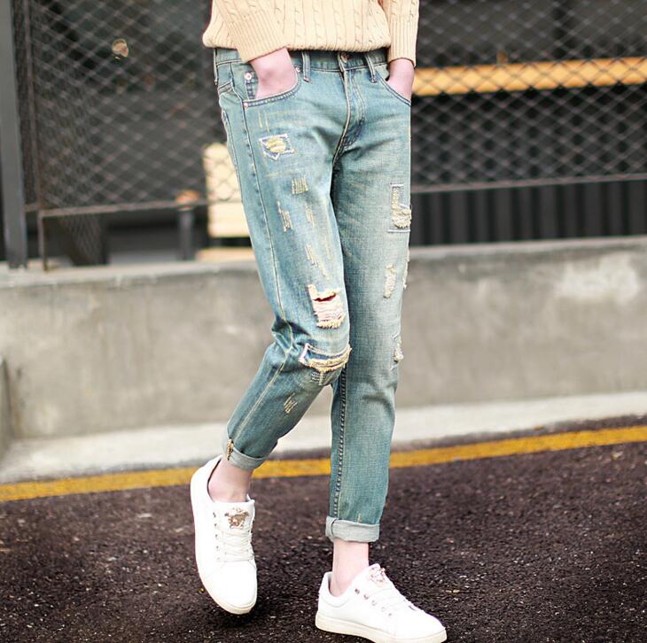 Men Stylish Ripped Jean Pants Biker Skinny Slim Straight Frayed Denim Trousers New Fashion Clothes