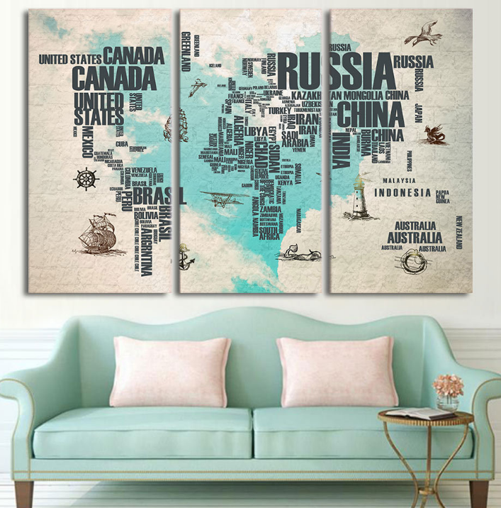 Home Decor Canvas Painting Map Wall Art Picture Canvas Prints Modern Wall Pictures for Room No Frame
