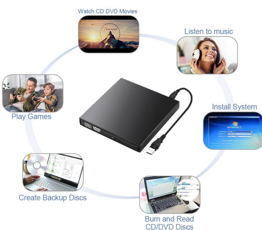 External DVD Drive Optical USB 2.0 CD ROM Player CDRW Burner Writer Reader Recorder Portatil Windows